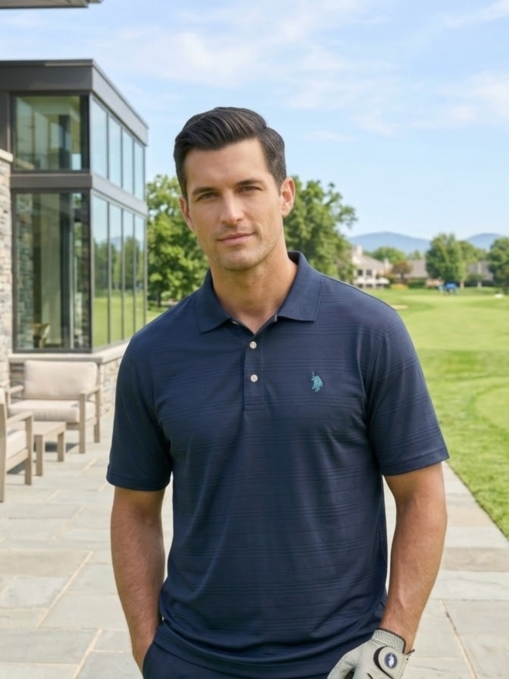 U S Polo Assn Golf Mens XL Navy Blue Textured Short Sleeve Polo Shirt